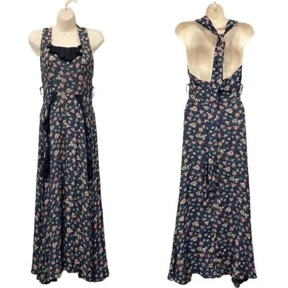 Rare Vintage ZELDA Rayon Crepe Ruffle Halter Gown 90s Romantic Goth